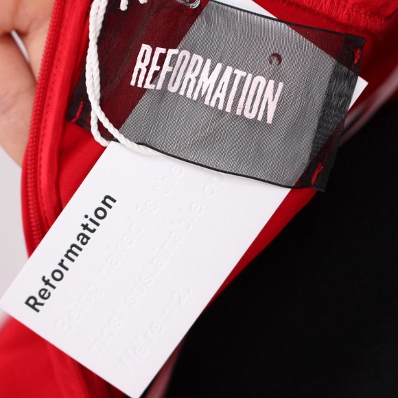 NWT Reformation Siena Satin Silk Cherry Red Maxi V-Neck Dress size 0 XS NEW - Picture 7 of 7